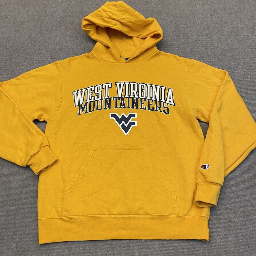 West Virginia Sweater Sweatshirt Mens Small Yellow Champion Eco Hoodie - Picture 1 of 10